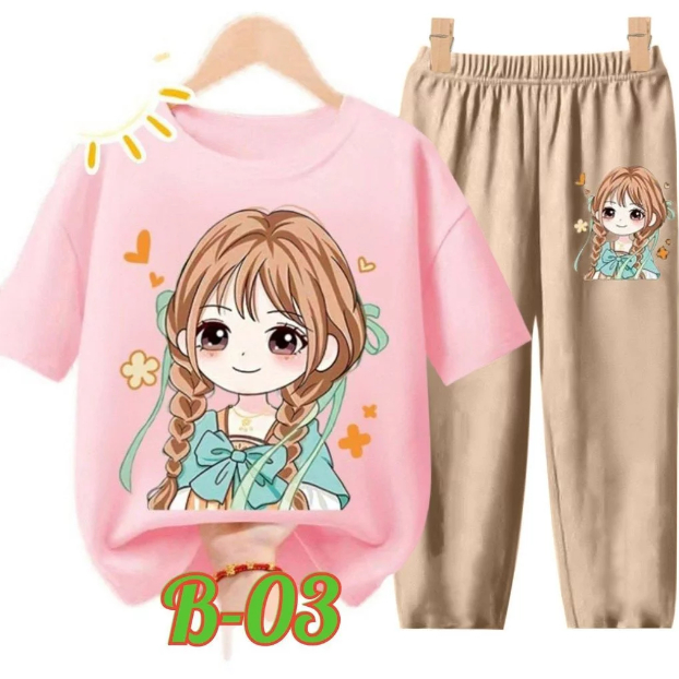 Bộ Đồ Thun Cotton Cho Bé Ngắn Tay Quần Dài Bộ Áo Cộc Quần Dài In Họa Tiết + Quần Dài Xinh Xắn Dành C