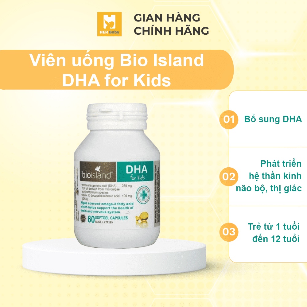 Viên uống Bio Island DHA for Kids bổ sung DHA cho bé 1M+ 60 viên Hộp