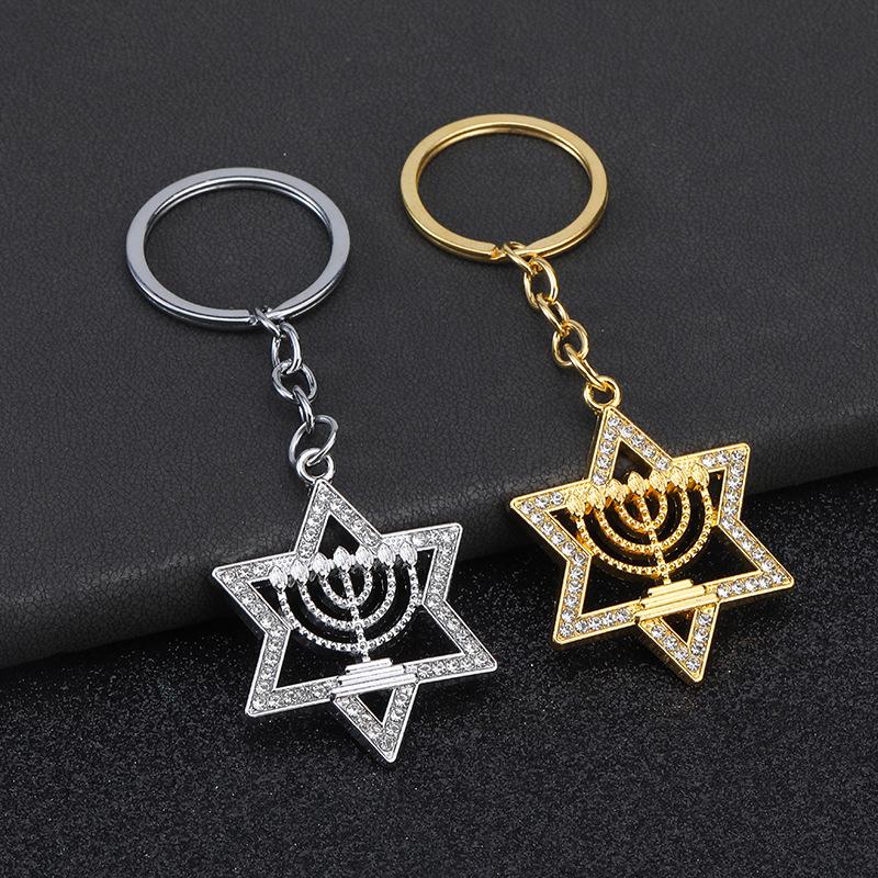 Antanciepp Thời Trang Shining Zircon Sao Hanukkah Keychain Cho Phụ Nữ Người Đàn Ông Người Do Thái Quà Tặng Tôn Giáo Trang Sức Phụ Kiện