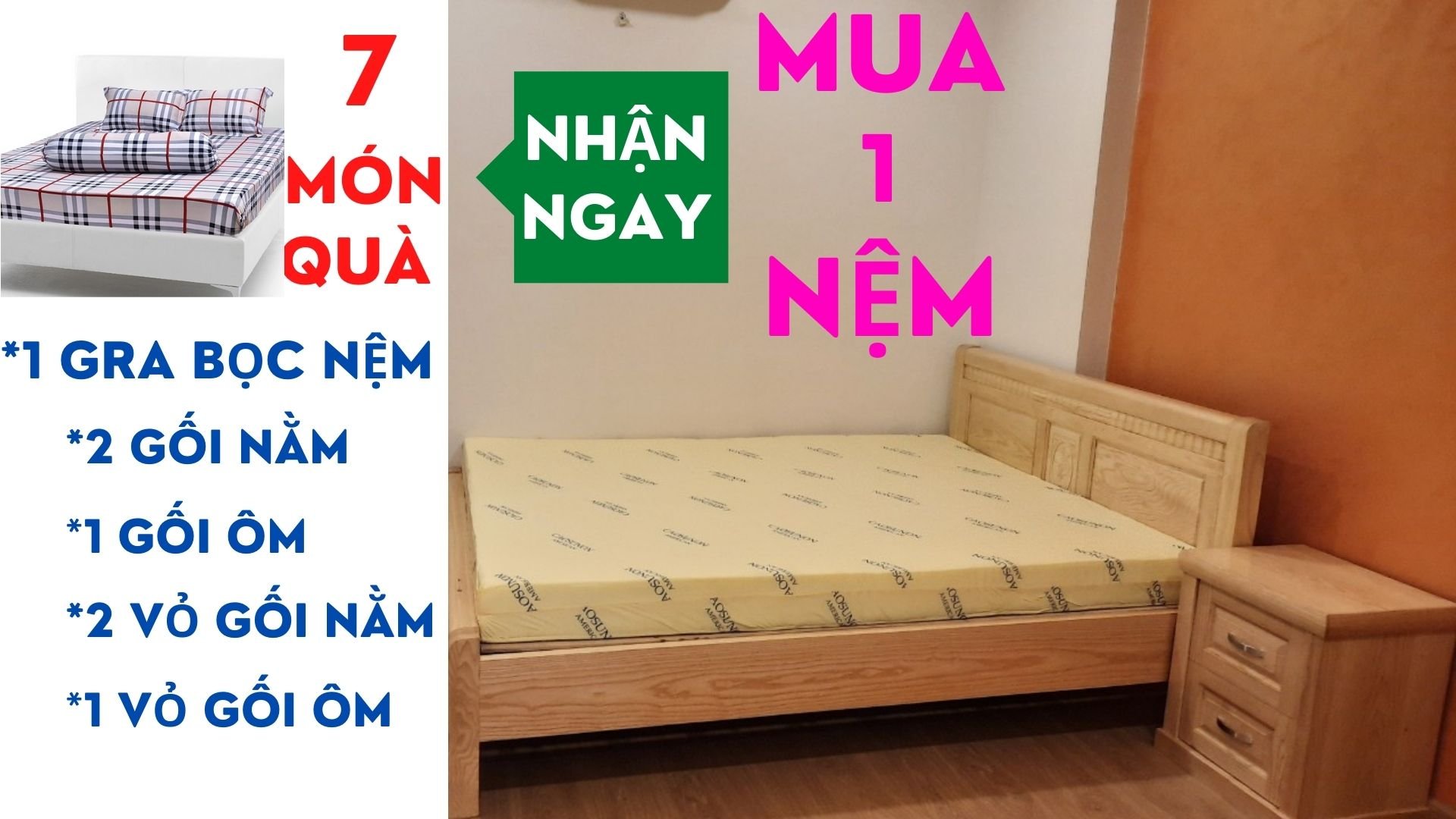 HCM sale sập sànNệm cao su non american 1M6 X 2M X 10CM TẶNG 7 MÓN - GIÁ