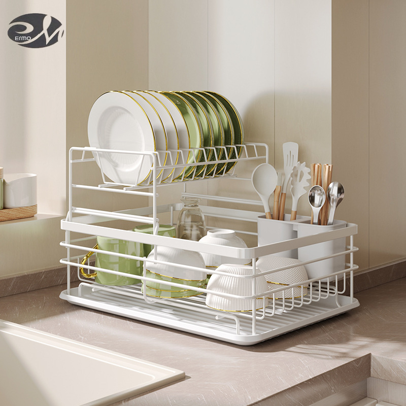 Kitchen storage rack, tableware storage, drainage bowl rack, drainage rack, table top arrangement, double layer dish rack, metal storage rack ราคา 760 บาท*ส่งฟรี