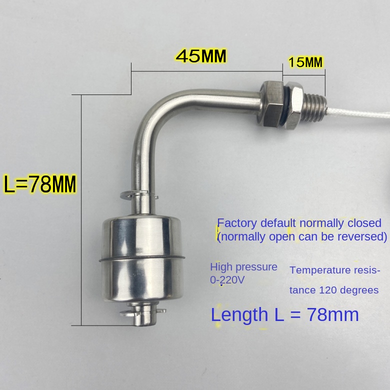 Công tắc mức nước lắp bên - Phao inox 304 chịu nhiệt, điện áp cao, chiều dài 78mm