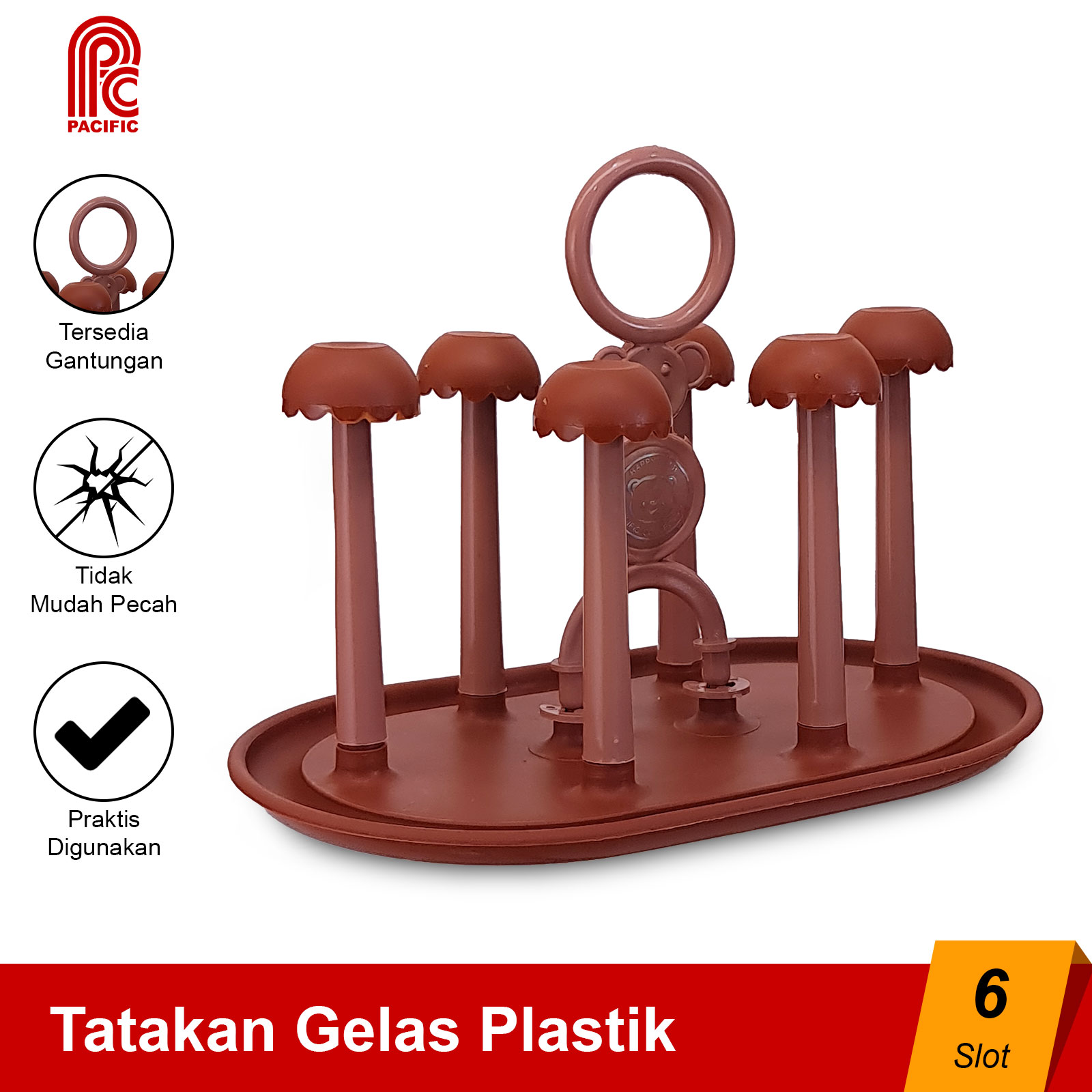 PACIFIC Glass Stand Vacuum Tempat Gelas Plastik 26.5 x 16.8 x 19.5 Cm 6 Slot Oval Plastic Cup Holder GLASS-STAND