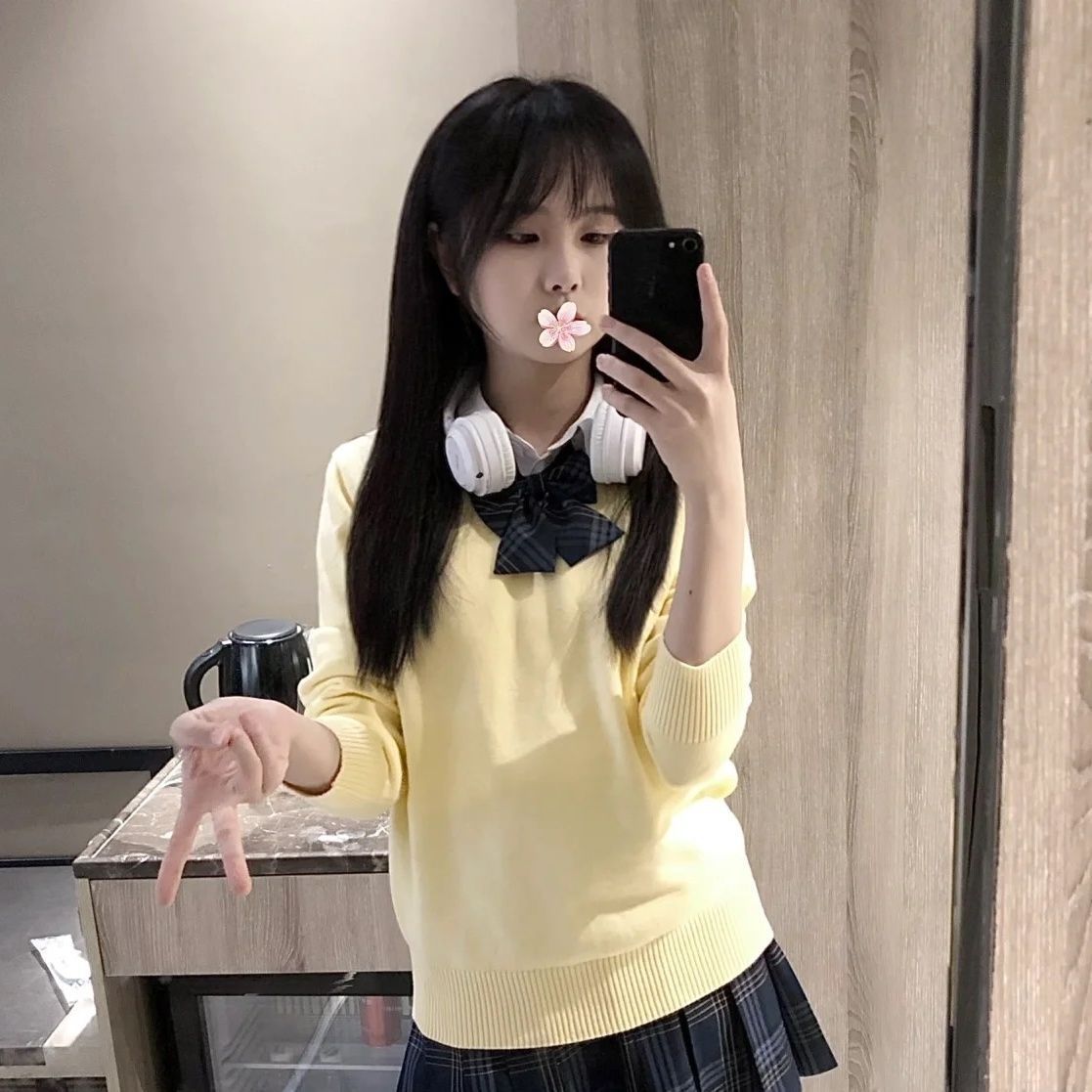 FC Phong cách đại học, bộ sưu tập mới mùa thu đông jk Áo len đồng phục v Áo len đan nhiều lớp tay dài có cổ cho bé gái - 2
