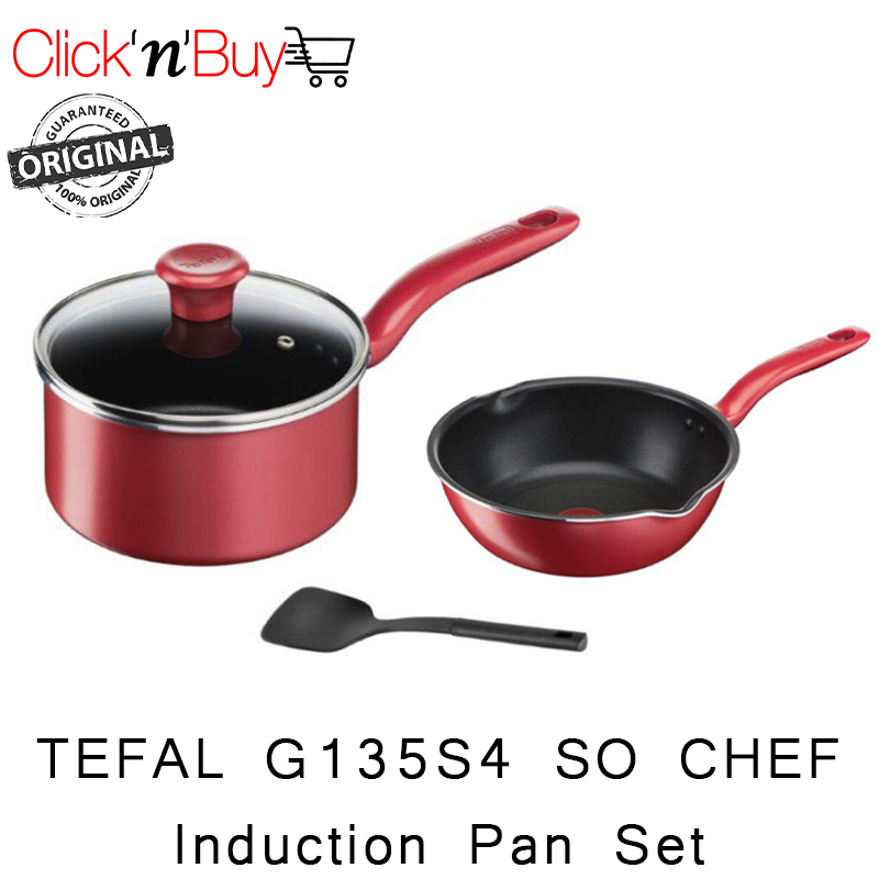 Tefal G135S4 4pc So Chef Induction Pan Set. 24cm Deep Frypan  + 28 cm Saucepan + Lid + Spatula. Aluminium Material. Induction Safe. Dishwasher Safe. Local SG Stock Singapore