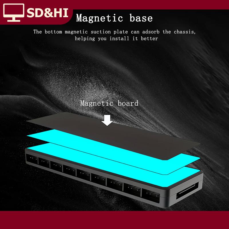 SD&HI Bộ chia quạt khung gầm HU-8, 8 bộ giao diện ARGB và PWM, thiết kế đế từ tính, hỗ trợ đồng bộ với bo mạch chủ. Giá 146,658 Đồng*Miễn phí vận chuyển
