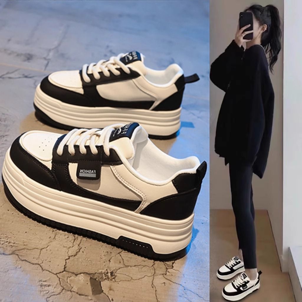  giày thể thao nữ màu đen giày sneaker nữ Giày thể thao nữ có đế dày giày trắng linh hoạt nữ mùa xuân mới 2025 đệm giày thể thao linh hoạt và giải trí Giày Gấu Trúc Đen Trắng nóng bỏng 