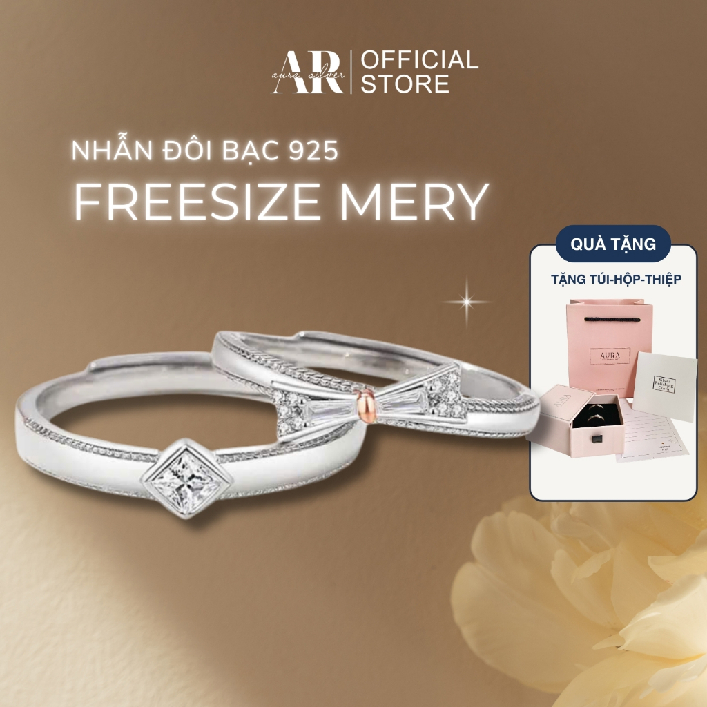 Nhẫn đôi hẹn ước bạc Ý 925 freesize, nhẫn cặp nam nữ Promise Ring MERY -AURASILVER-ND07