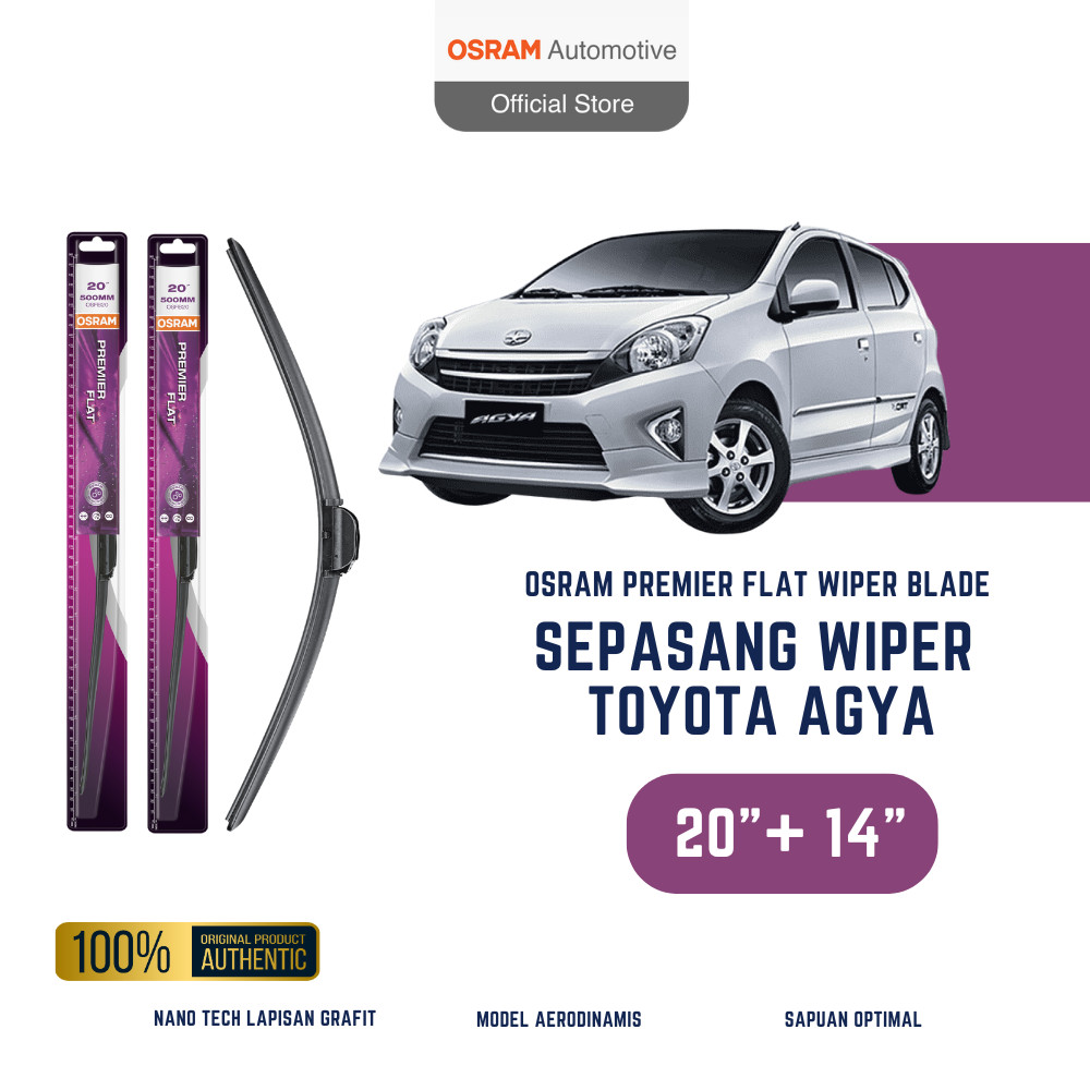 OSRAM Wiper Premier Flat Blade Mobil Toyota Agya ukuran 20 dan 14 inch - Frameless Harga 166,900 rupiah*Gratis Ongkir