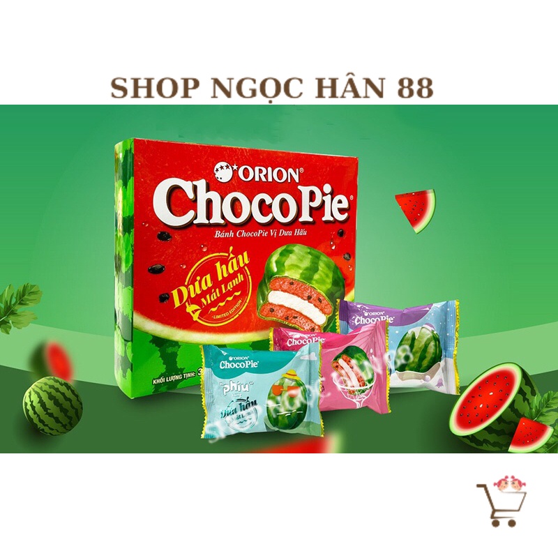 Bánh ChocoPie Orion Tình Dưa hấu Xoài Việt quất Đậm Đào Hạnh nhân hộp 396g