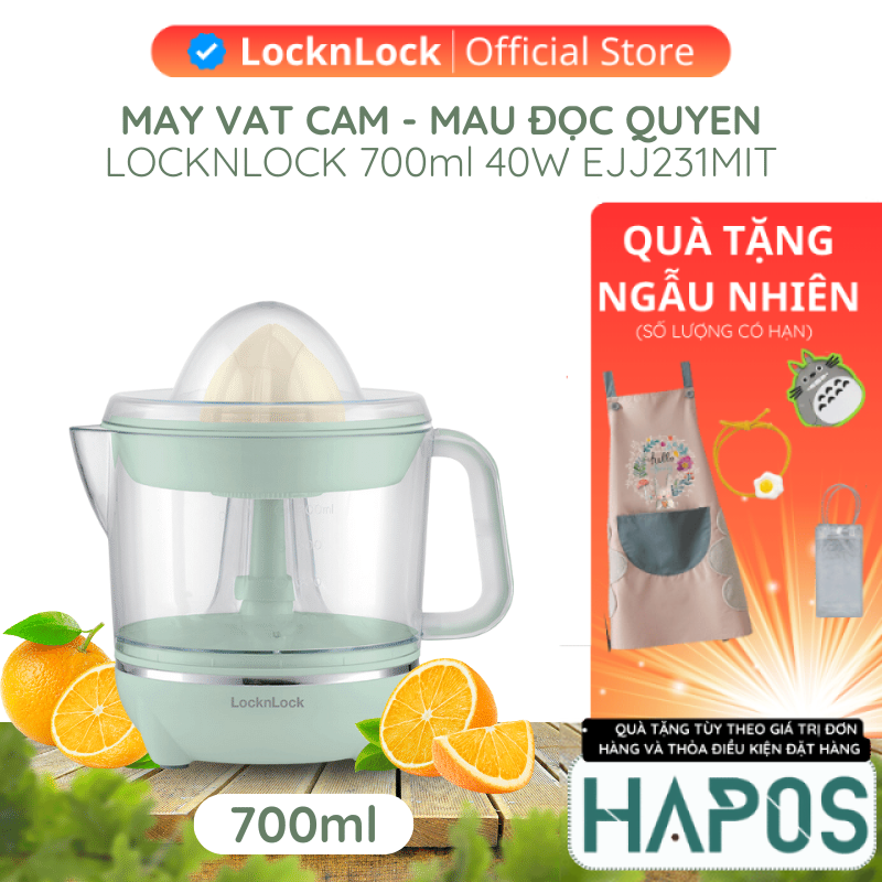 Máy vắt cam tự động LocknLock EJJ231MIT Màu Mint Chính hãng 700ml 40W, ép nước cam, lựu, bưởi, chanh bằng điện - HAPOS OFFICIAL