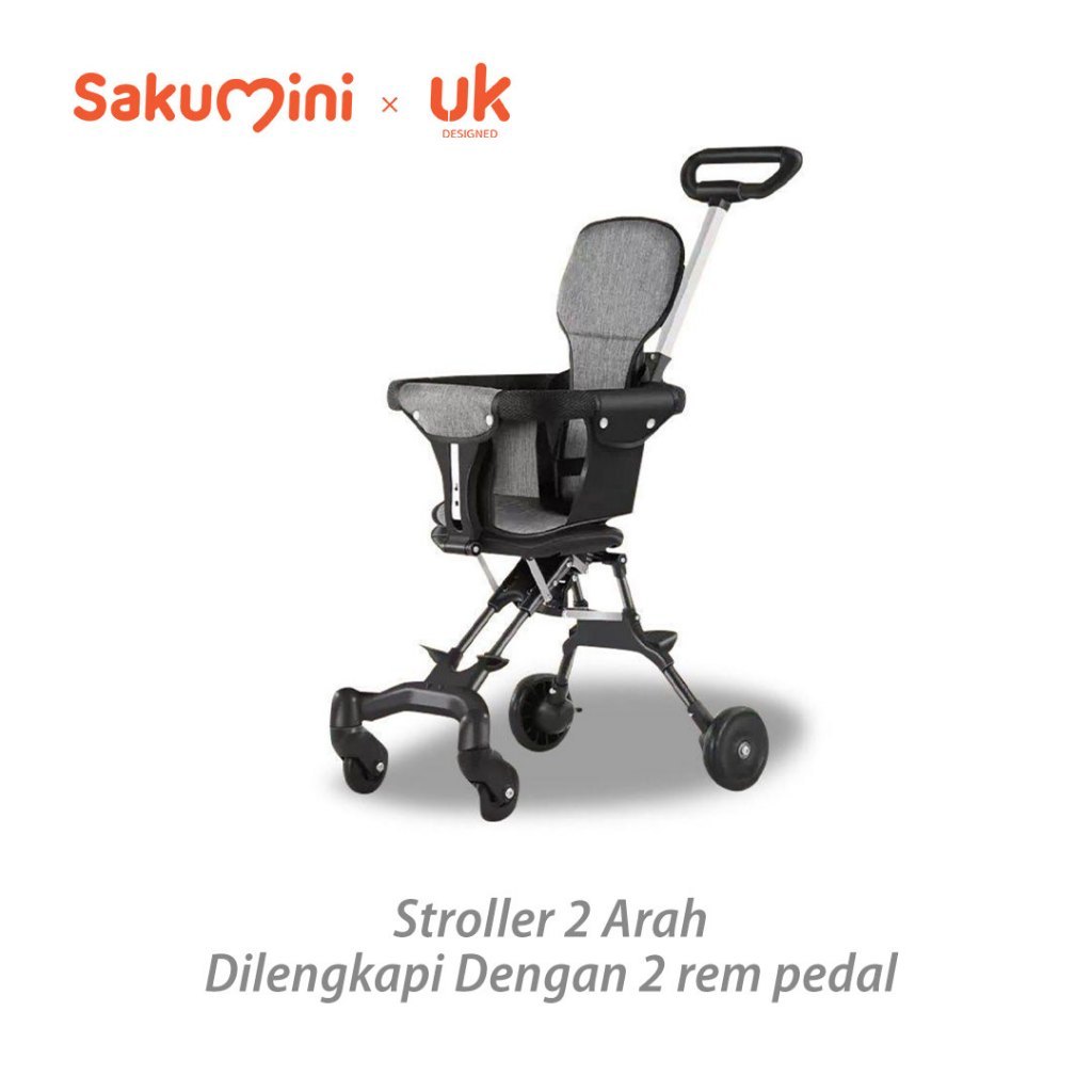 Sakumini Stroller Portable Fordable Kereta Dorong Lipat Anak Bayi Travelling 2in1 Warna Hitam