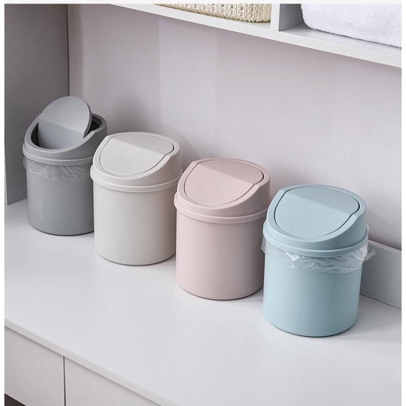 Máy tính để bàn mini bin Thùng rác Nhỏ Ống 1pcs với bìa phòng ngủ Thùng rác có thể Thùng rác làm sạch không gian làm việc lưu trữ Hộp nhà bàn