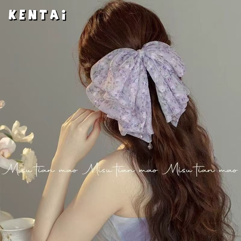 KENTAI คลิปผมโบว์ลายจุดสไตล์ฝรั่งเศสประดับไข่มุก สำหรับผูกผมครึ่งหัวแบบโรแมนติก เหมาะกับผู้หญิง ราคา 42 บาท*ส่งฟรี