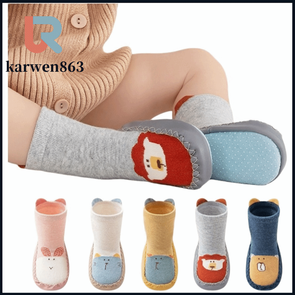 KARWEN863 A Pair Thiết kế hoạt hình Tất và dép cho bé Thoải mái Đế mềm Giày đế mềm  Chống trượt Vớ chống trượt Quần áo trẻ nhỏ