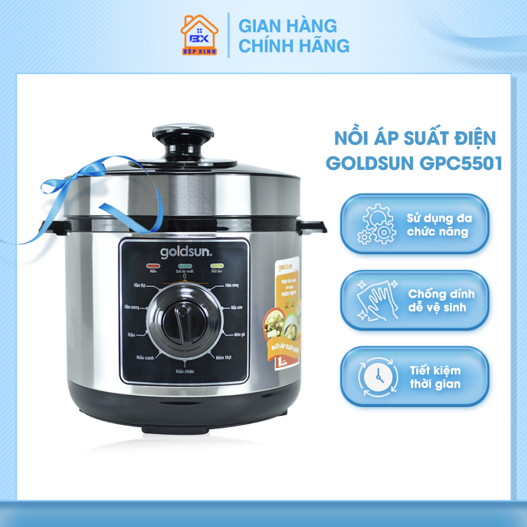 Nồi Áp Suất Điện Goldsun GPC5501 6L Đồ Gia Dụng Bếp Xinh Chất Liệu Inox 430 Cao Cấp Công Suất 1000W