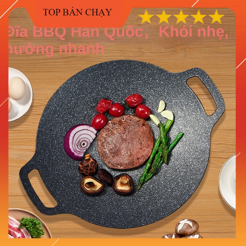 Chảo nướng thịt, chảo đá nướng thịt Hàn Quốc siêu dày dặn, có thể dùng được bếp từ, bếp ga, kích thước 33cm - Chảo gang chống dính, chảo gang nướng thịt, chảo chống dính, chảo nướng bếp gas, chảo gang đúc nướng