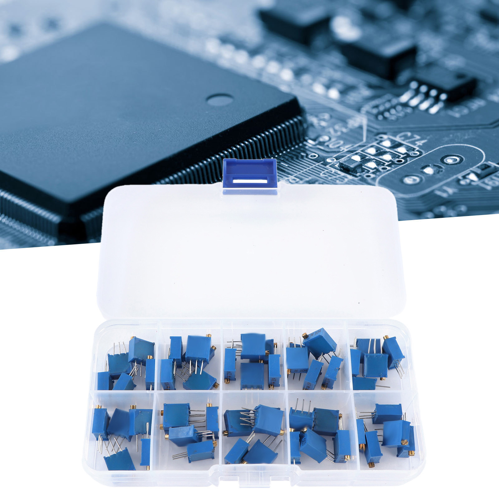 Hilitat 50pcs 3296W chiết điện trở có thể điều chỉnh gói 500 Ohm - 1M 5 mỗi 10 kích cỡ trong một hộp nhựa trong