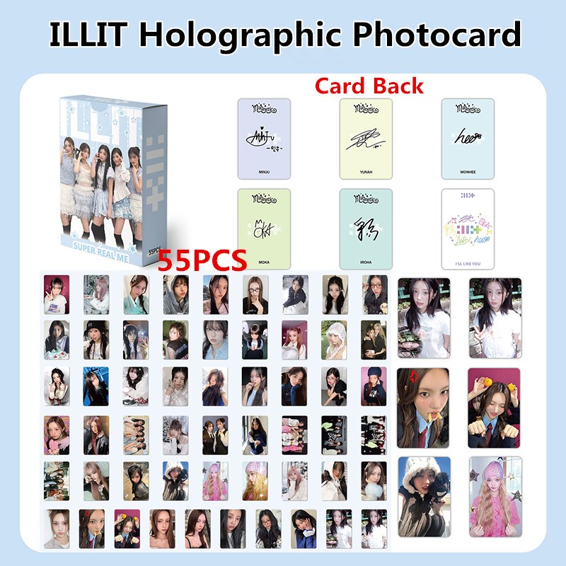 124pcs/ILLIT Photocards Holographic LOMO Card Sticker KPOP WONHEE YUNAH MINJU MOKA IROHA Holographic card Stickers PQ