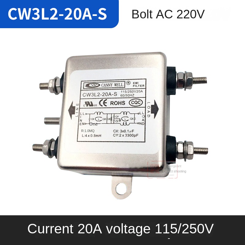 CW3L2-20A-S | Bộ Lọc Nguồn EMI CANNYWELL | Tùy chọn khác: CW3-10A-S, CW3-10A-T, CW3-15A-T, CW3-20A-S, CW3-20A-T, CW3-6A-S, CW3-6A-T, CW3L2-10A-S, CW3L2-10A-T, CW3L2-20A-S, CW3L2-6A-S | 6-20A AC220V Lọc Nhiễu Đơn/Đôi | Ổn Định Nguồn Điện