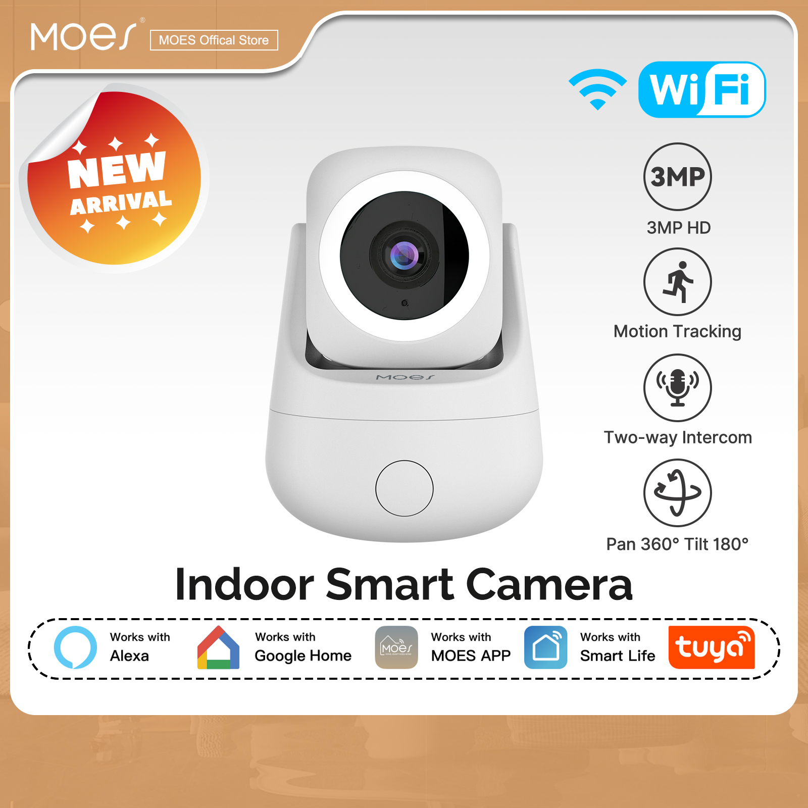 MOES Tuya WiFi Smart Camera Indoor 3MP HD Pan 360° Tilt 180° Home Monitoring Surveillace Work with Alexa Google Home ราคา 867 บาท*ส่งฟรี