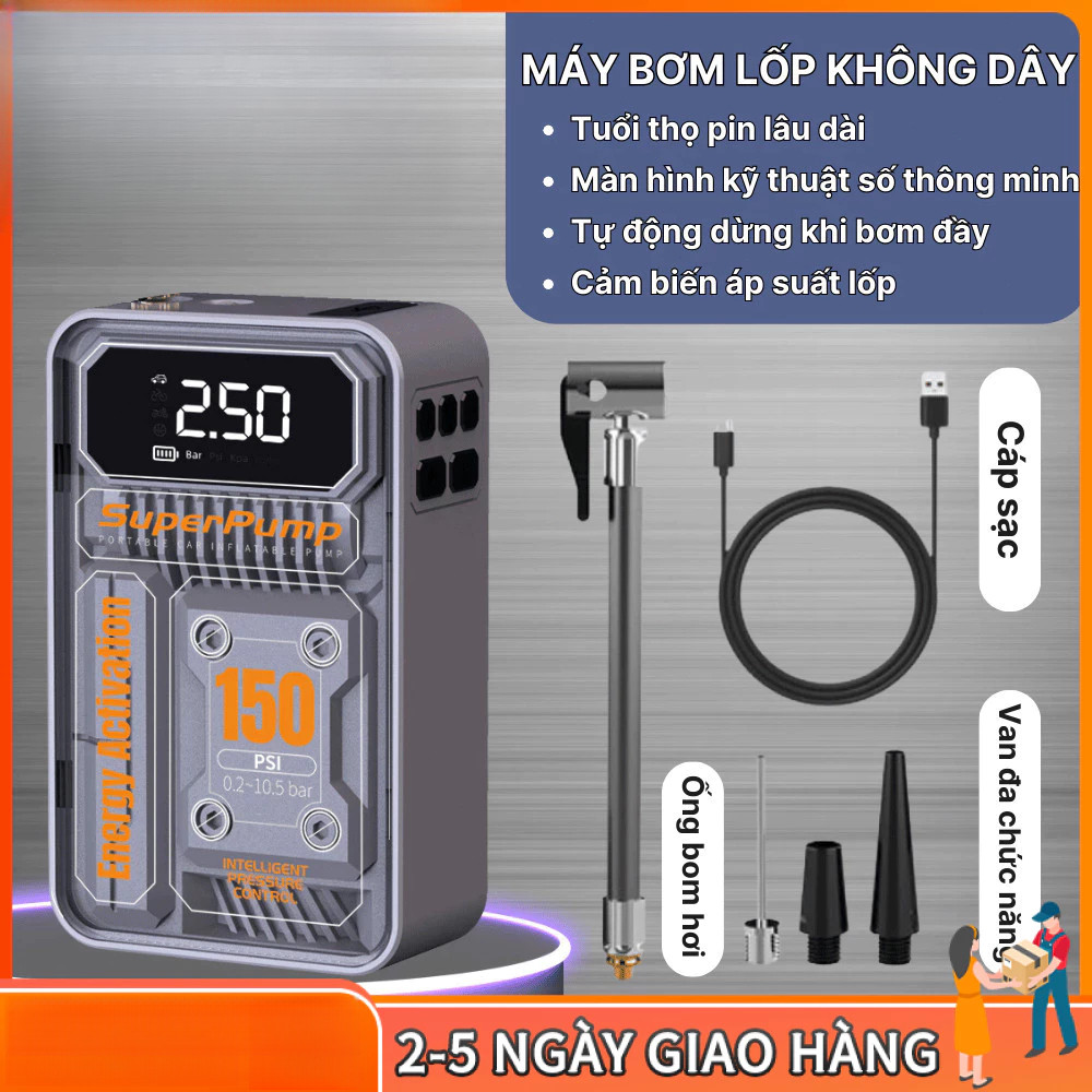  Máy bơm khí không dây cầm tay,Bơm hơi nhanh,tự động ngắt khi đầy,Sạc dự phòng khẩn cấp,Thích hợp cho ô tô,xe máy và bóng 