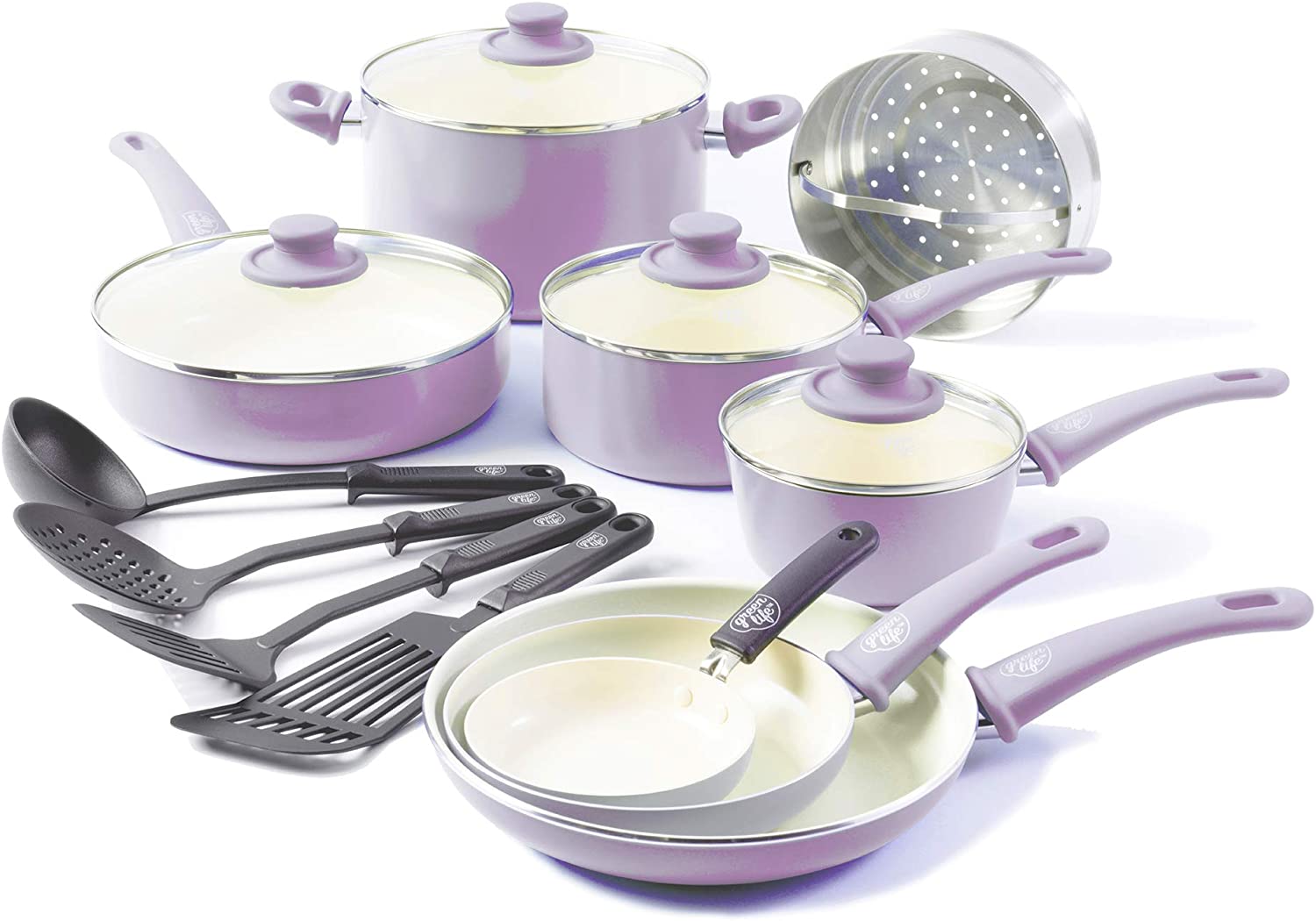 GreenLife Ceramic 16pc NonStick Cookware Set, Lavender Singapore