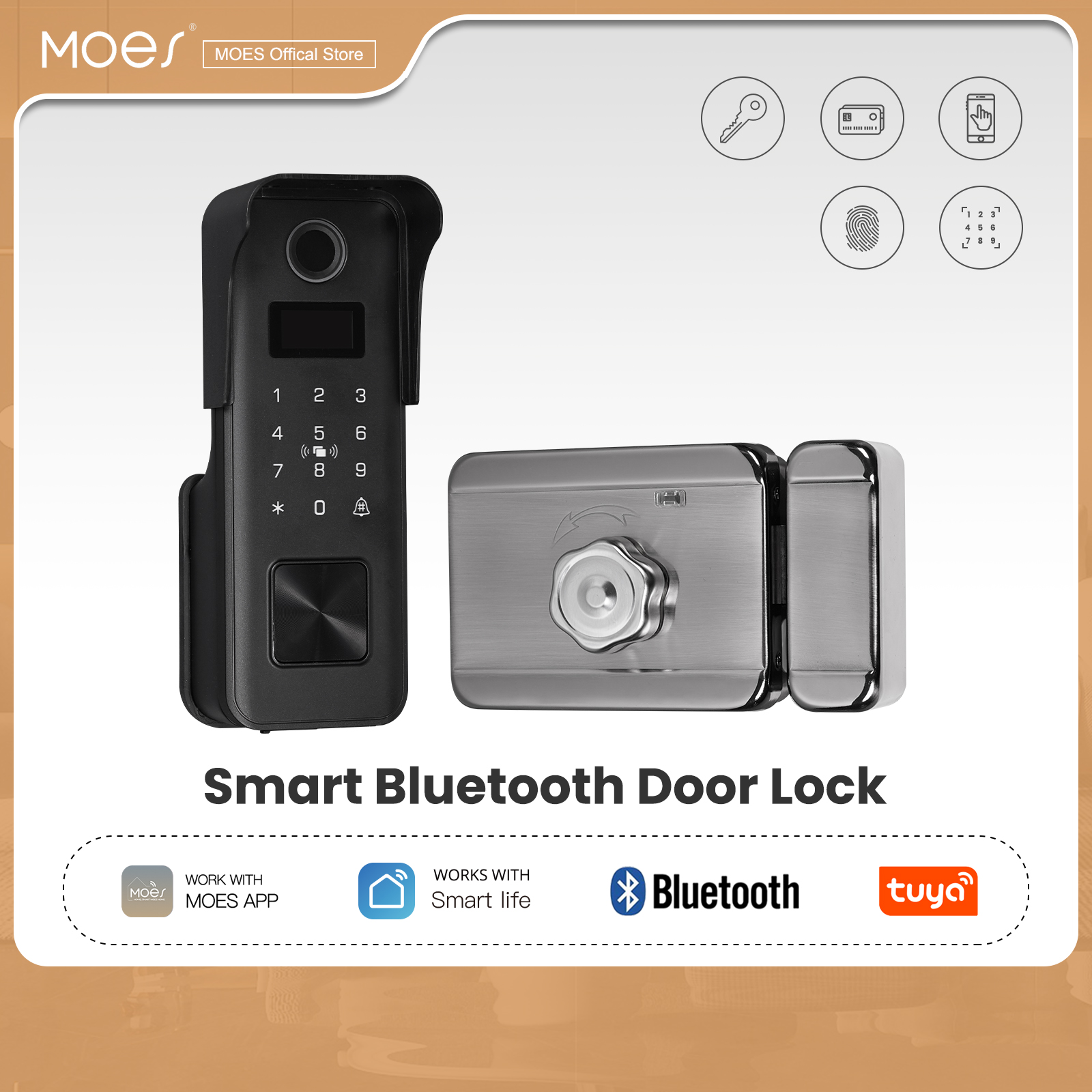 MOES Tuya Bluetooth Smart Fingerprint Door Lock Password IPX4 Waterproof App Remote Control Unlock Key IC Card Entry Apartment - Jenama MOES Harga 293 Ringgit*Penghantaran Percuma