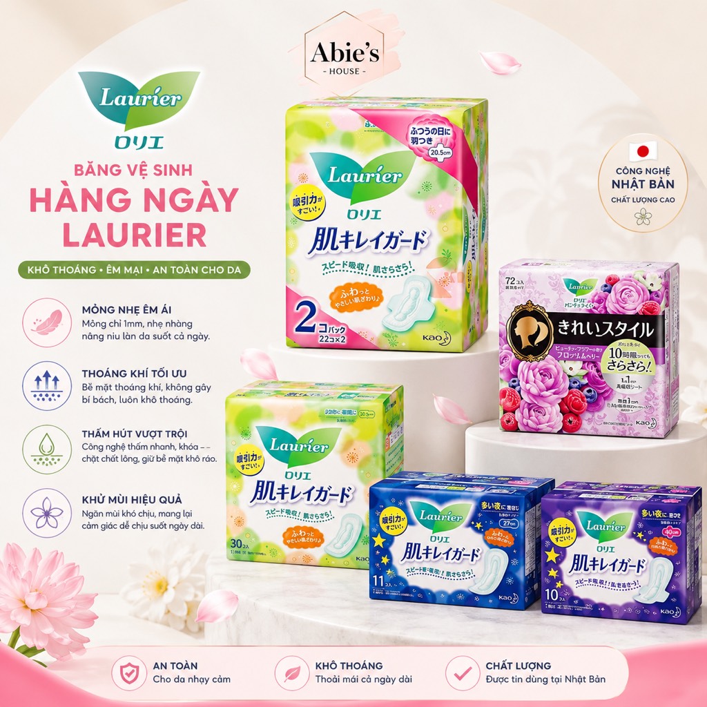 Băng Vệ Sinh Laurier Nội Địa Nhật Bản - Ban Ngày, Ban Đêm, Siêu Thấm Hút, Mềm Mịn Dịu Da