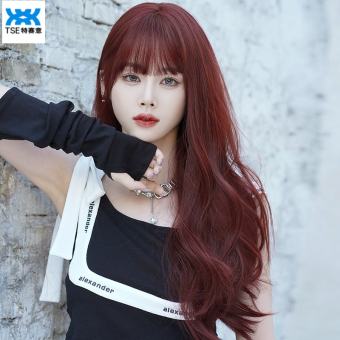 TSE Tóc Giả của phụ nữ tóc dài sóng lớn xoăn tóc cùng một phong cách màu đỏ mâm xôi Tóc Xoăn Dài Kín Đầu Bộ tóc giả Kn-L23-J061
