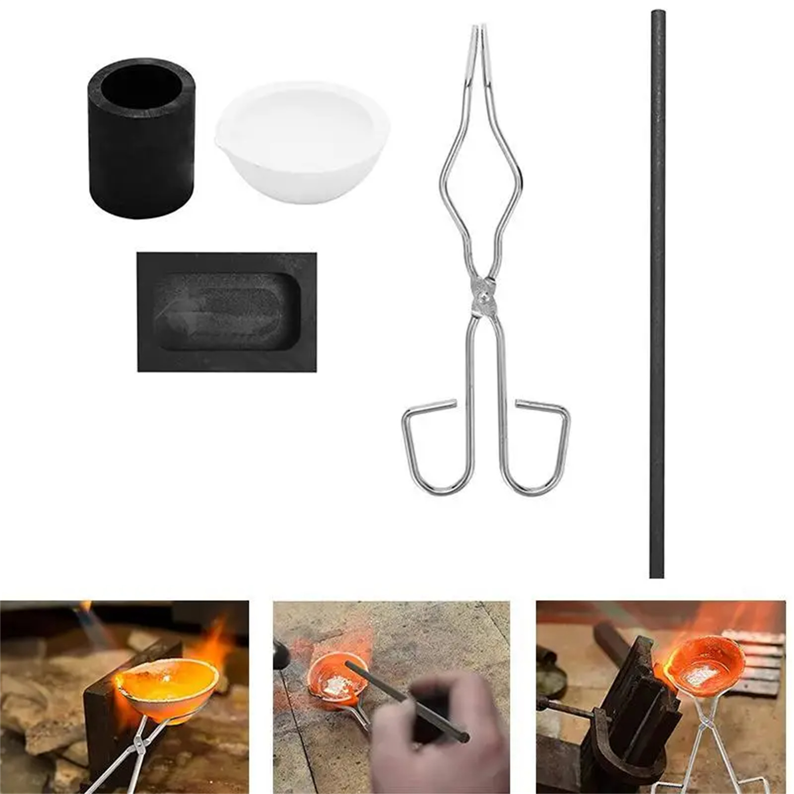 Torch Melting Kit Precious Metal Torch Casting Kit,High Purity Graphite  Modern Ceramic Processing Technology,Quartz Crucible + Tong + Bowl + Mould