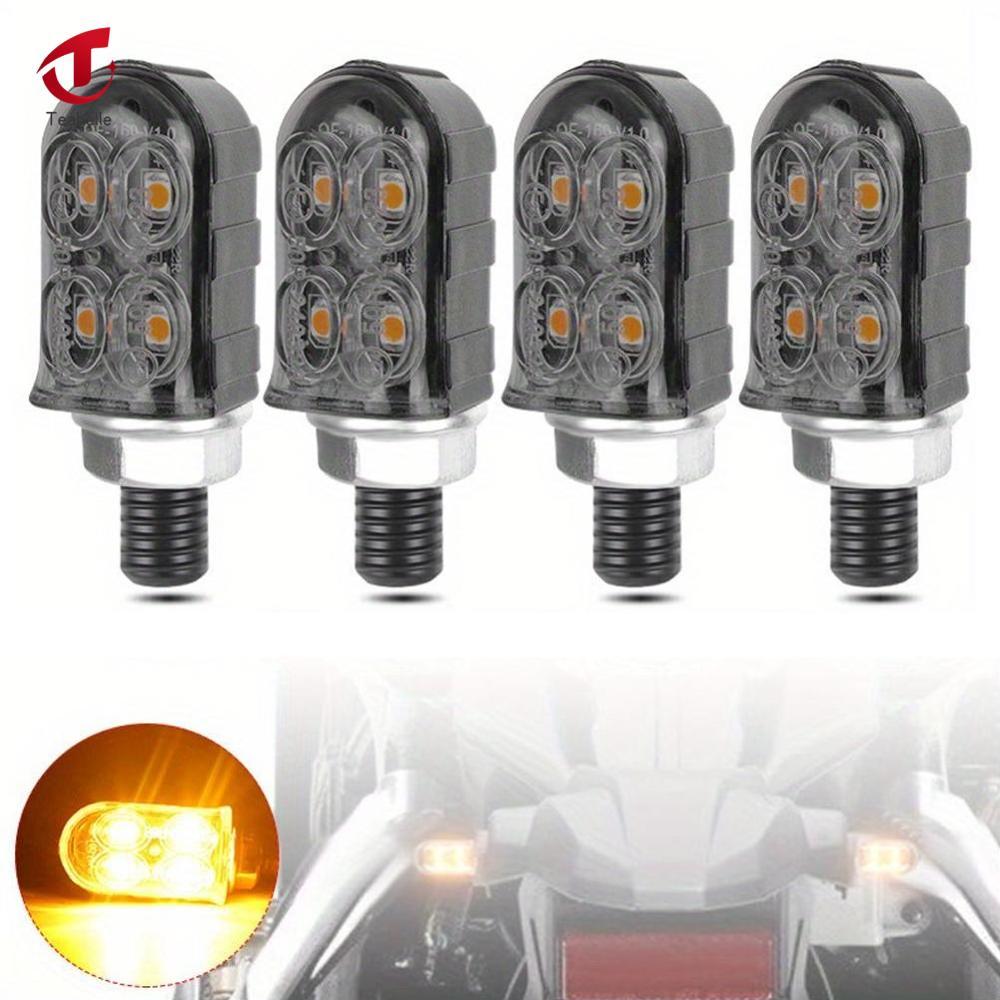 Teabelle 4LED mini 12V đèn báo rẽ xe mô tô đèn chiếu sáng chỉ số blinker hổ phách xe máy