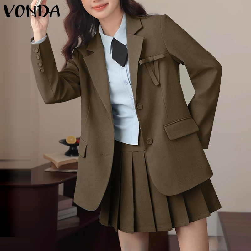 MASHYCHIC VONDA Women's Long Sleeve Blazer Leisure Button Up Solid Suit (Korean Floral)