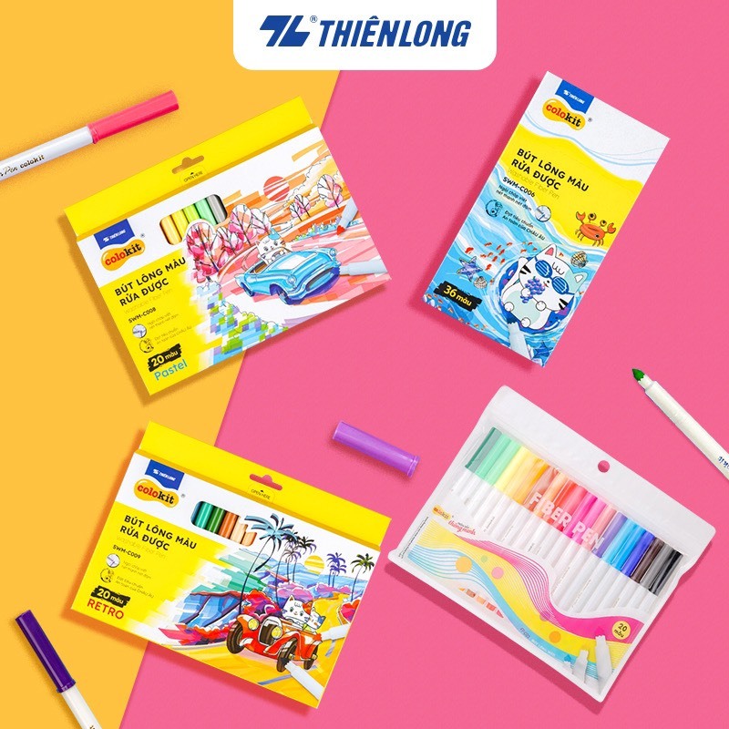 Bút lông màu Fiber Pen Thiên Long Colokit - Màu lông rửa được, ngòi êm trơn, mực an toàn tiêu chuẩn Châu Âu