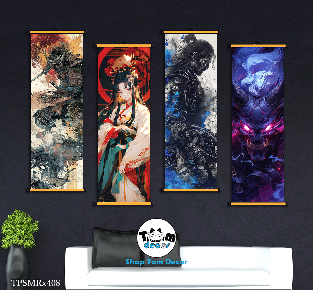 Tranh Canvas Thư Pháp Cuộn Bộ 4 Bức Hình Chất Samurai Độc Quyền Shop Tomdecor Bán Tranh Cuộn Treo Tường - TPSMRX408