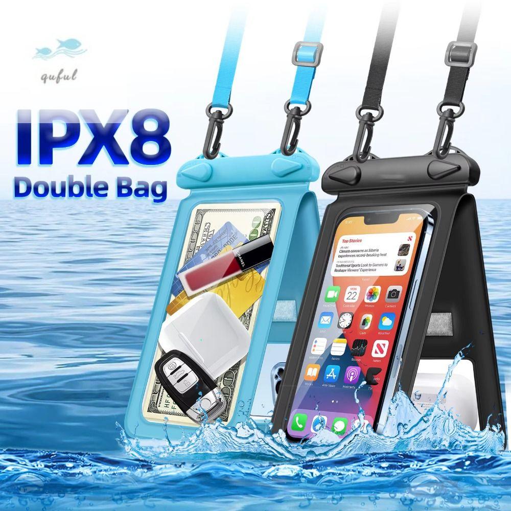 QUFUL Trong suốt Túi chống nước cho điện thoại di động Dải niêm phong IPX8 Túi bơi không thấm nước Phụ kiện điện thoại thông minh PVC Túi khô dưới nước Bơi lội