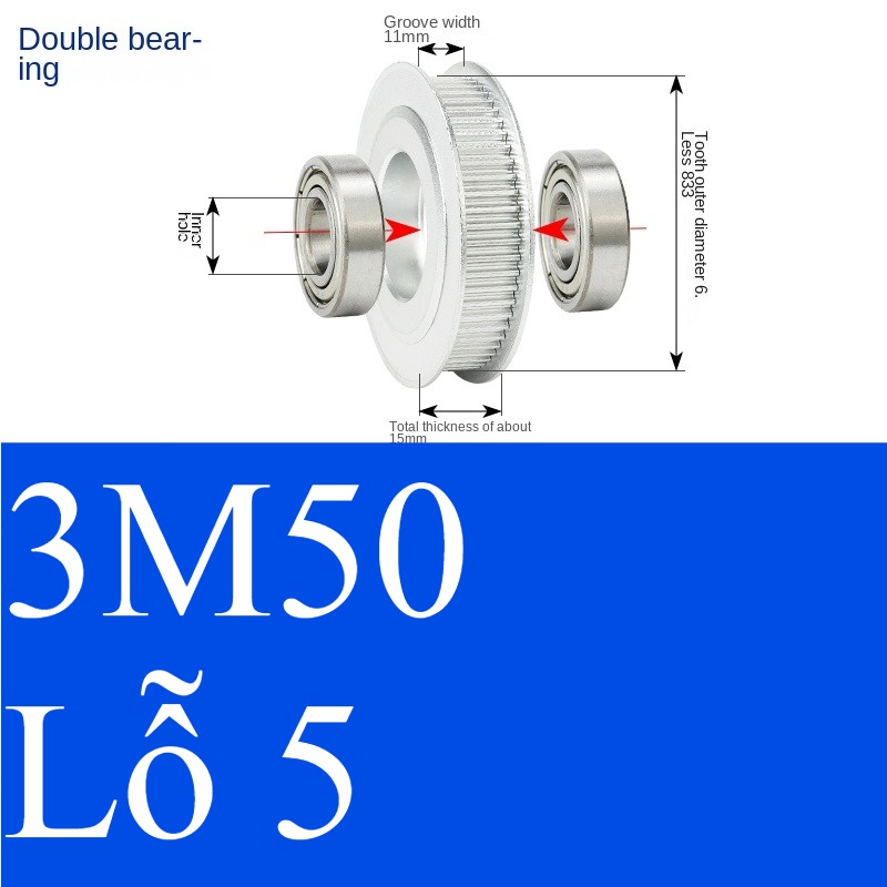 Bánh Răng Đồng Bộ 3M 50 Răng Guangfa - Răng Căng, Rãnh 11/16/21mm, Có Ổ Bi, Lỗ 5-17mm, Nhôm, Hướng Dẫn Công Nghiệp - răng 11 5