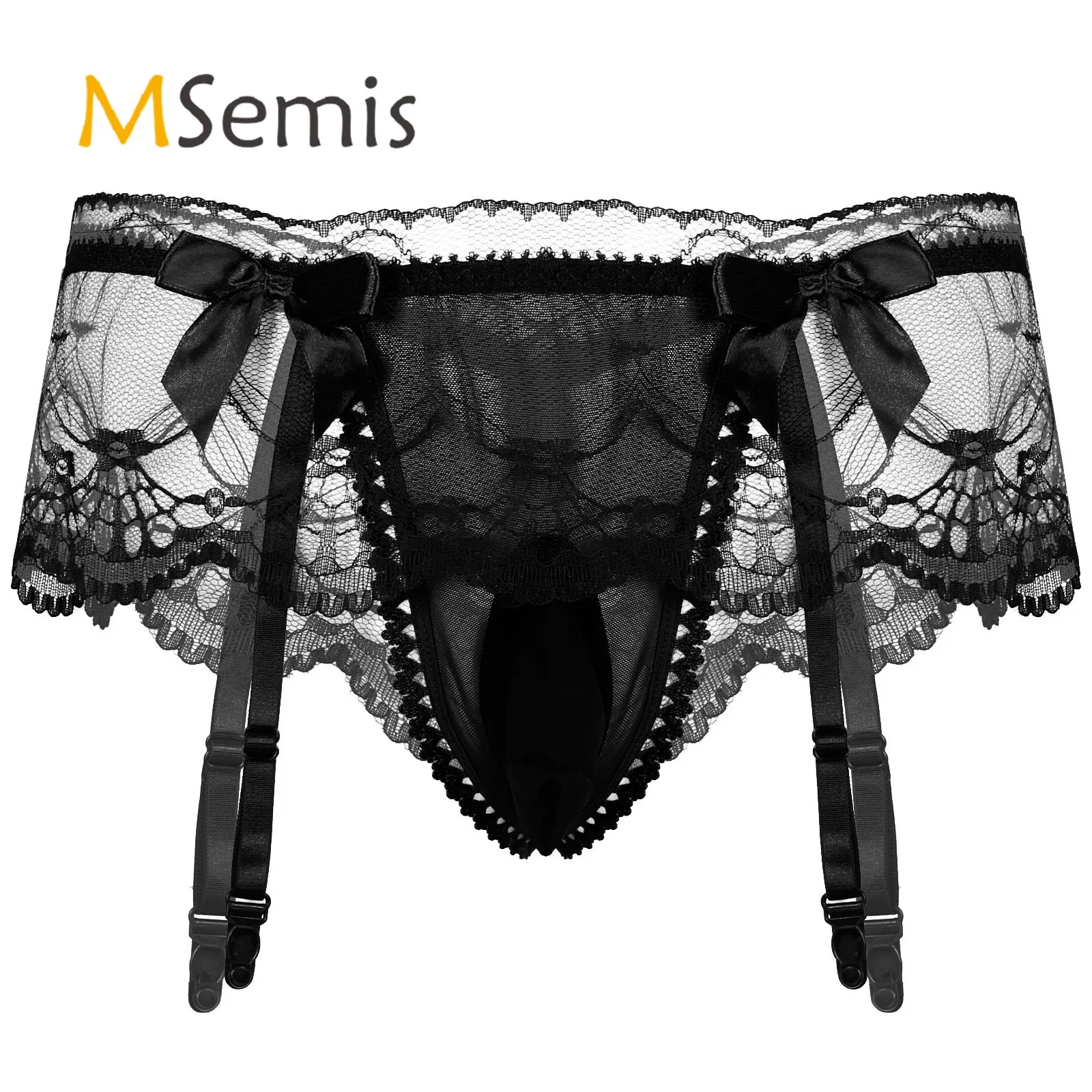 【Sell-Well】 Mens Lingerie Sissy Panties T-Back Bulge Pouch Brieft With Small Bowknot Male Lace Under