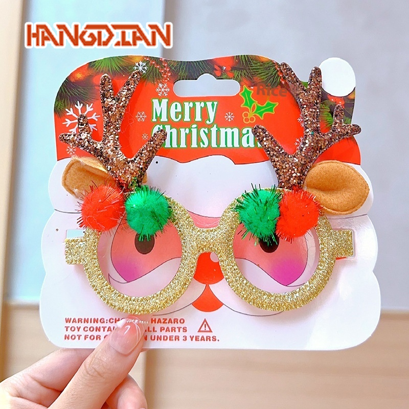 HANGDIAN Kính tuần lộc giáng sinh  với gạc long lanh và phụ kiện tiệc quả bông vui nhộn cho trẻ em và người lớn