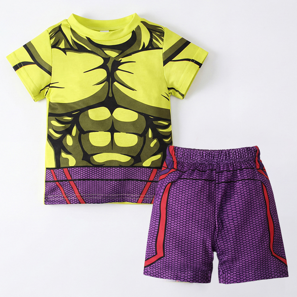 Baby Boy Clothes Set Cartoon Marvel Superhero Hulk Short Sleeve Outfits Cotton Toddler Kids Clothing Sets 1-7 Years - 2