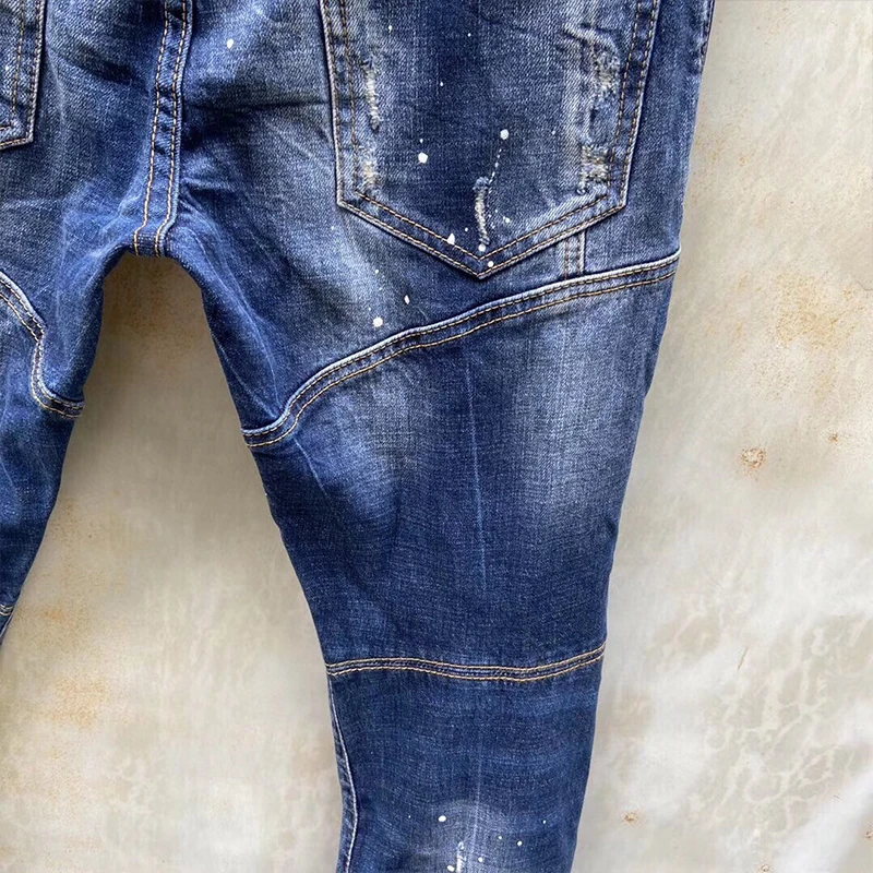 【A Popular】  starbags dsq T121 men`s jeans New wear simple men slim ripped stretch jeans skinny straight Tear Process Italian Design pants