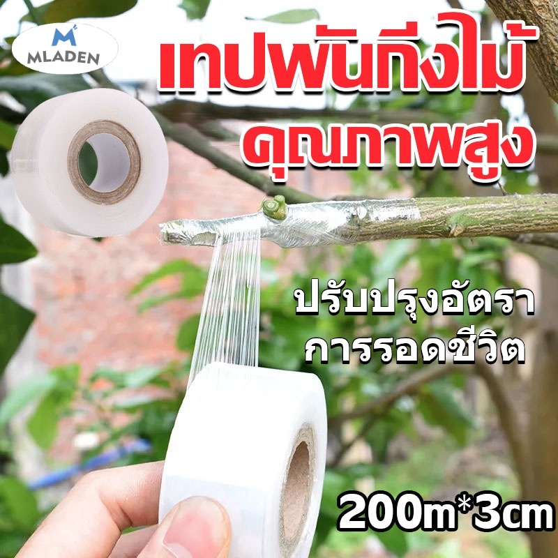 MlaDen เทปพันกิ่งไม้ 200m*3cm อุปกรณ์ทำสวน แลปพลาสติก อุปกรณ์ตอนกิ่ง เทปพันกิ่งเสียบยอด ผ้าเทปพันกิ่ง ราคา 21 บาท*ส่งฟรี