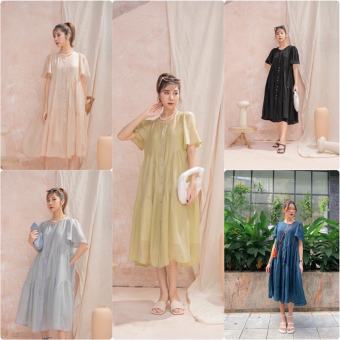 Đầm tơ nhũ cao cấp, váy tơ dáng tầng phong cách Hàn quốc