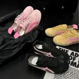 QiaoYiLuo Mùa Xuân Mẫu Mới Đế Bằng Phối Màu Đế Mềm Thể Thao Phong Cách Hàn Quốc Thoải Mái Ren Giày Huấn Luyện Nữ