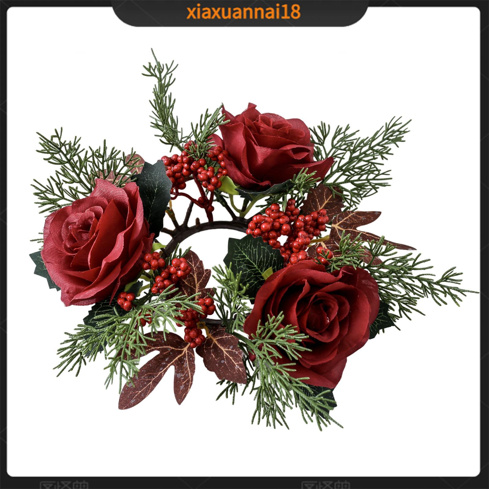 Xiaxuannai kết cấu sống động nến Vòng Hoa Handmade Crimson Rose nến Vòng hoa cho giáng sinh trang trí nội thất Yêu thích