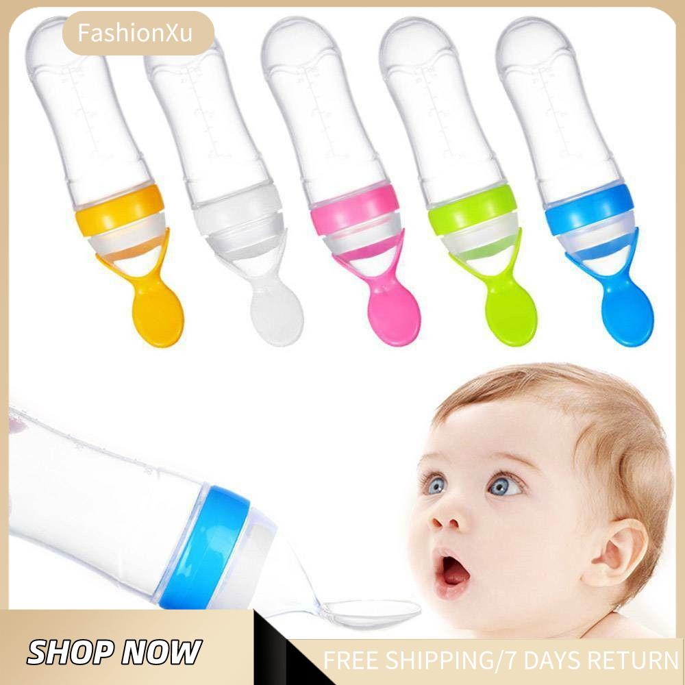 FASHIONXU Baby Kid Vắt kiệt Silicone Food Rice Feeder Bình sữa Với Muỗng Bình cho ăn