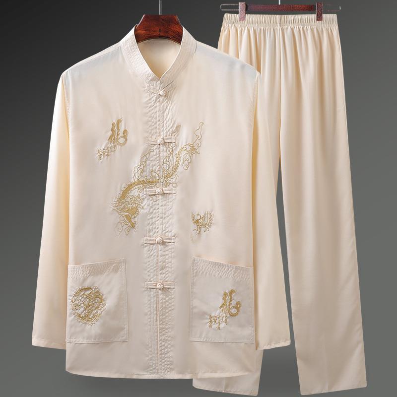  Quần cho nam giới cỡ lỡn Hanfu chinesens + Lụa băng Bộ đồ kiểu Xường Xám Tay áo dài Áo thun cho nam giới 