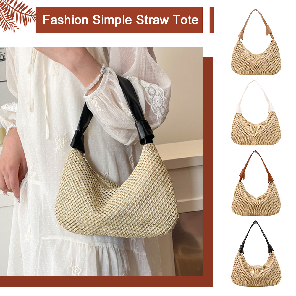 Women Straw Shoulder Bag Woven Crescent Bag Beach Dumpling Bag Stylish Woven Handbag for Summer Casual Use