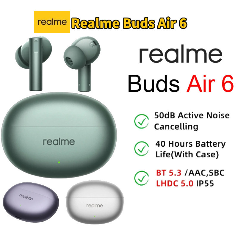 Realme Buds Air 6 TWS Earphone Hi-Res Active Noise Reduction Wireless Earphone Bluetooth 5.3 Realme Buds Air 5 Upgradation