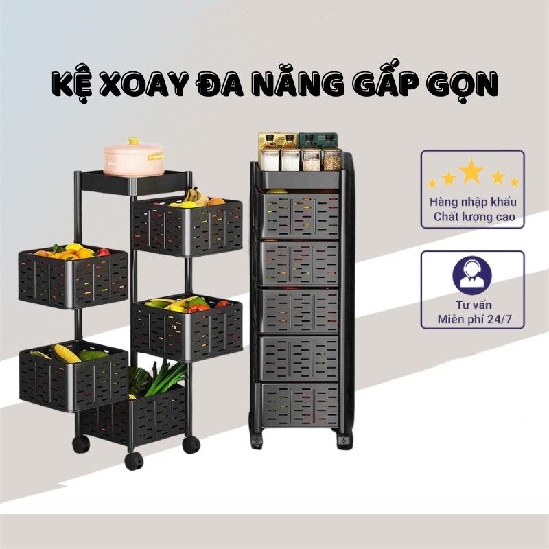 [HCM] Kệ Đa Năng Xoay 360 độ 3 Tầng 4 Tầng 5 Tầng -Kệ bếp、Kệ phòng tắm Không Gỉ-CA666